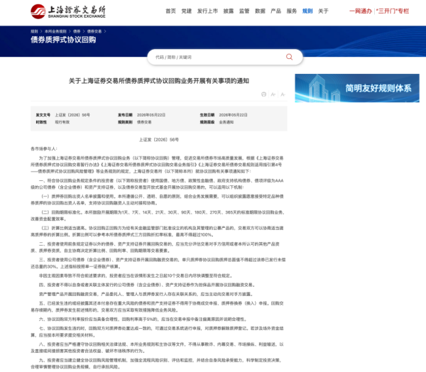 上交所发布债券质押式协议回购通知 进一步激活优质担保品质押融资价值