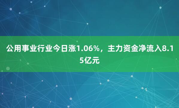 公用事业行业今日涨1.06%，主力资金净流入8.15亿元