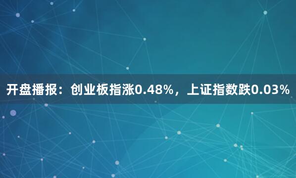 开盘播报：创业板指涨0.48%，上证指数跌0.03%
