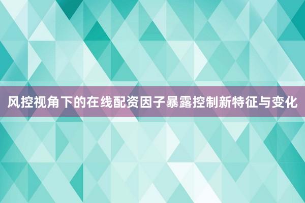 风控视角下的在线配资因子暴露控制新特征与变化