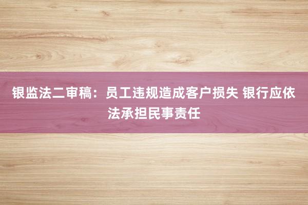 银监法二审稿：员工违规造成客户损失 银行应依法承担民事责任