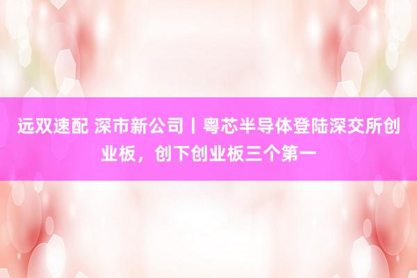远双速配 深市新公司丨粤芯半导体登陆深交所创业板，创下创业板三个第一
